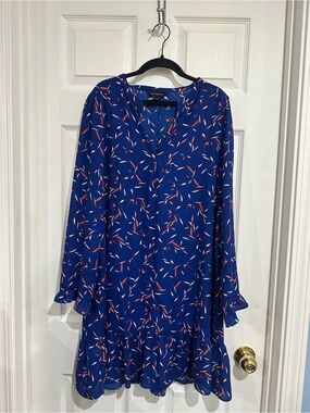 Banana Republic Royal Blue Long Sleeve Patterned Shift Dress Medium